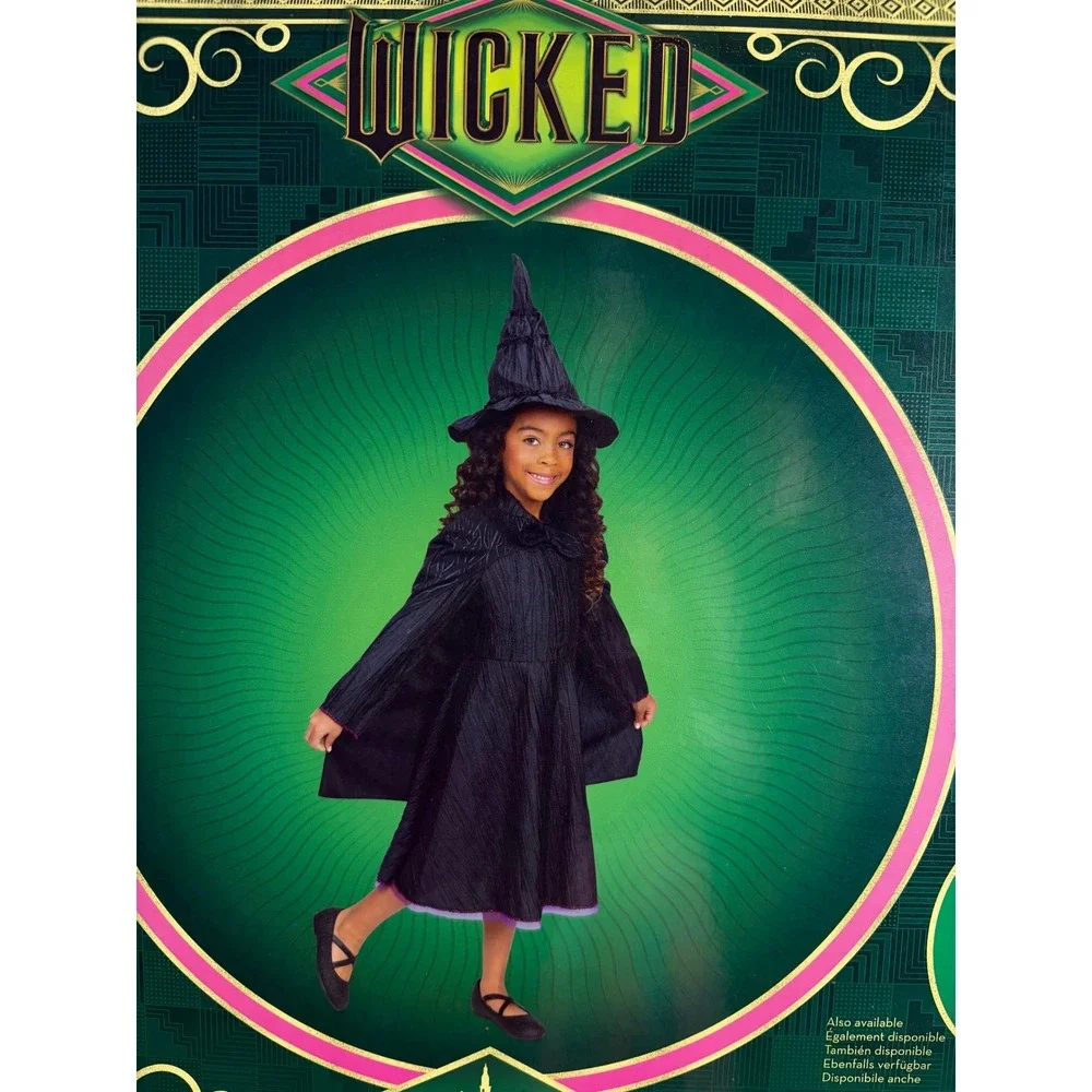 Wicked Movie Elphaba Deluxe Costume Dress Cape Hat Kids Size 4-6X Jakks Pacific
